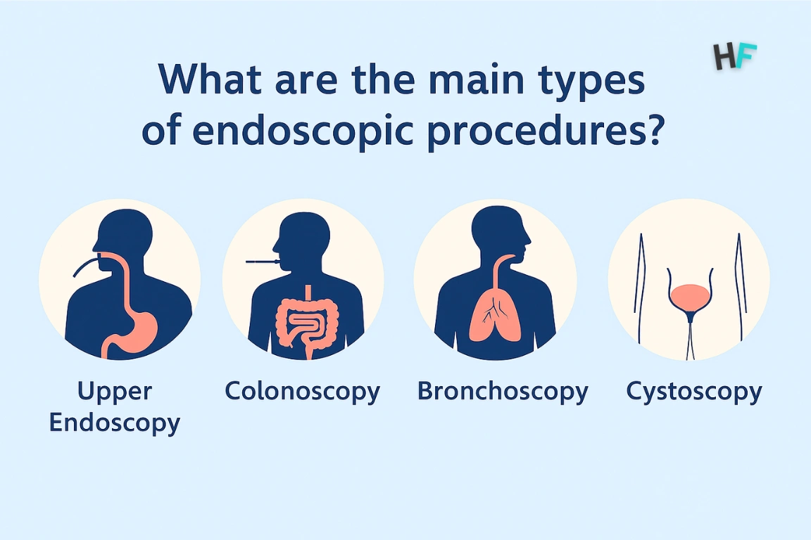 What are the main types of endoscopic procedures